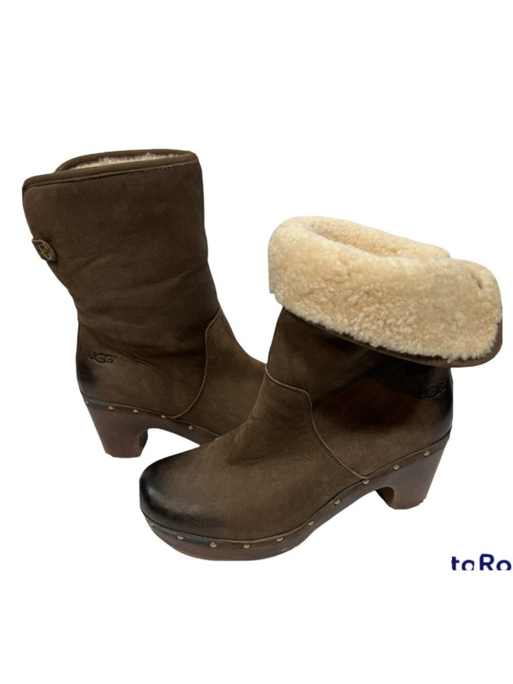 UGG Boots Womens 7 Lynnea Shearling Ankle Clog Sheepskin Lining Brown Cuffs Boho